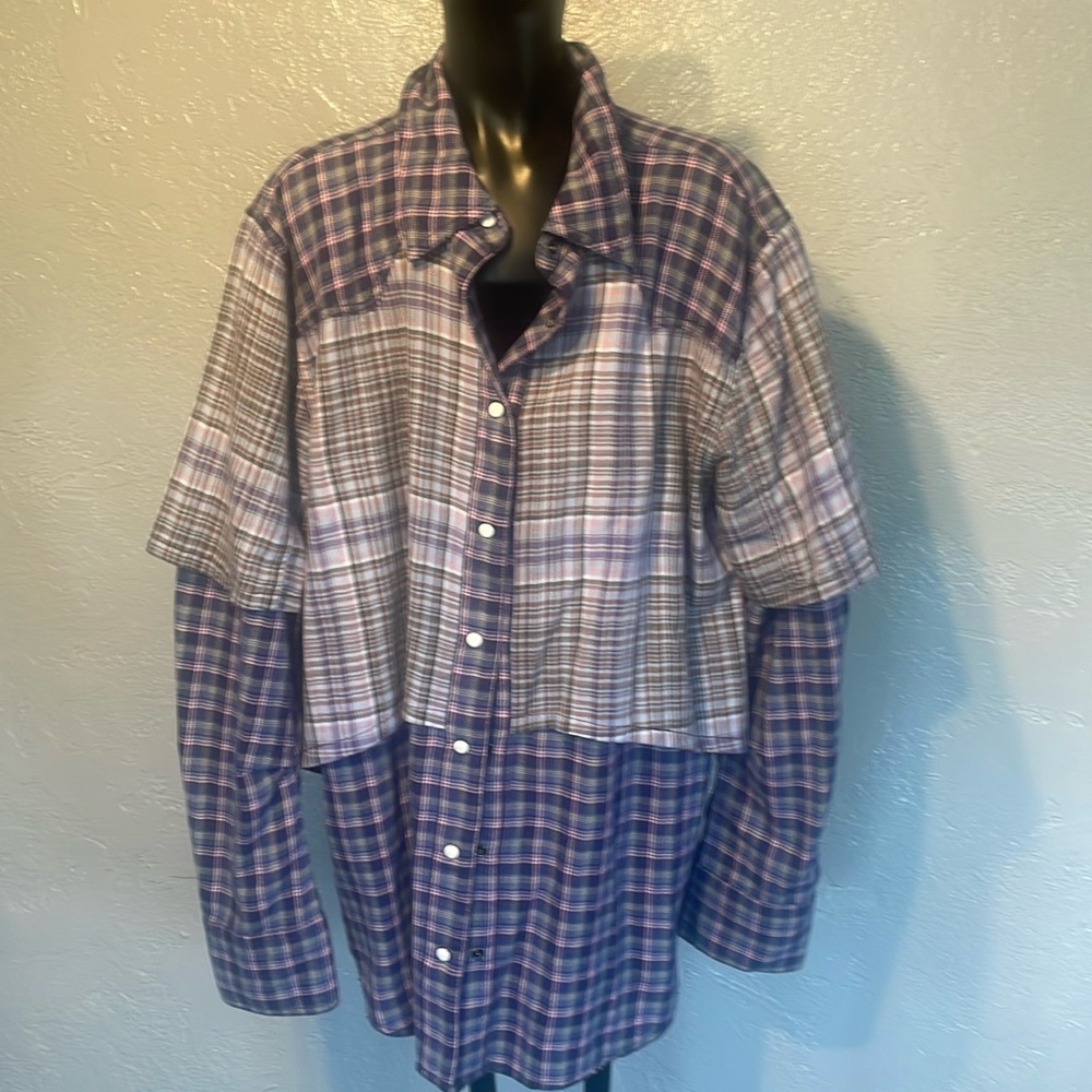 We the free size, large cotton plaid, layered flannel shirt